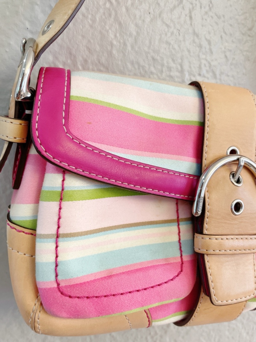 Coach Y2K Pink Stripe Soho Shoulder Bag & Matching Wallet Set Vintage Rare - Picture 10 of 16